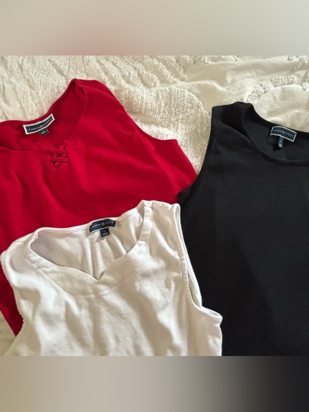 Karen Scott Sleeveless Knit Tanks in Red, White & Black - Set of 3 - Picture 3 of 16
